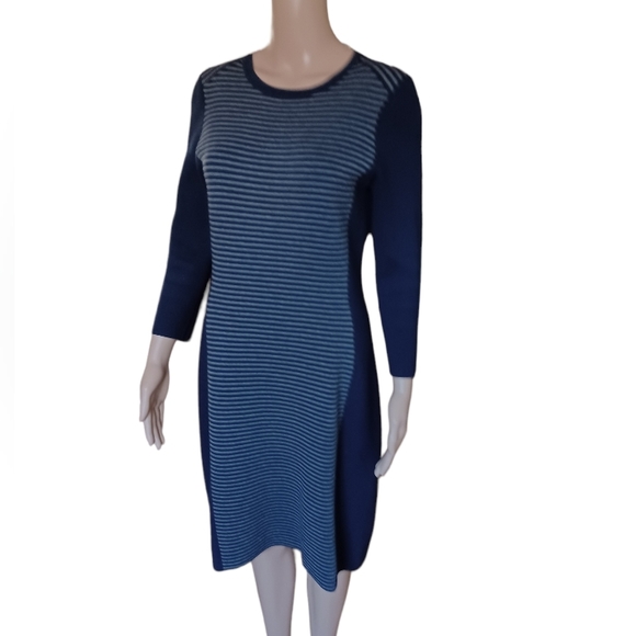 J McLaughlin Womens Striped Long Sleeved Sheath Dress Tea Midi Length Medium - Picture 3 of 8